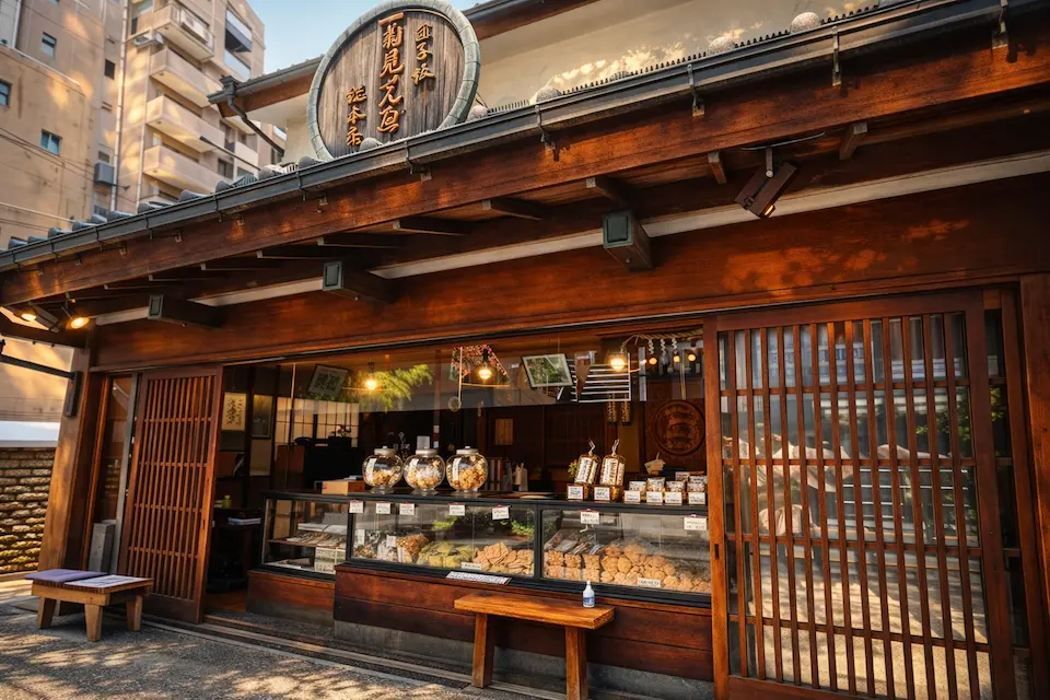 Traditional rice cracker shop, kikumi senbei, in Yanaka, near Sakura Hotrel Nippori